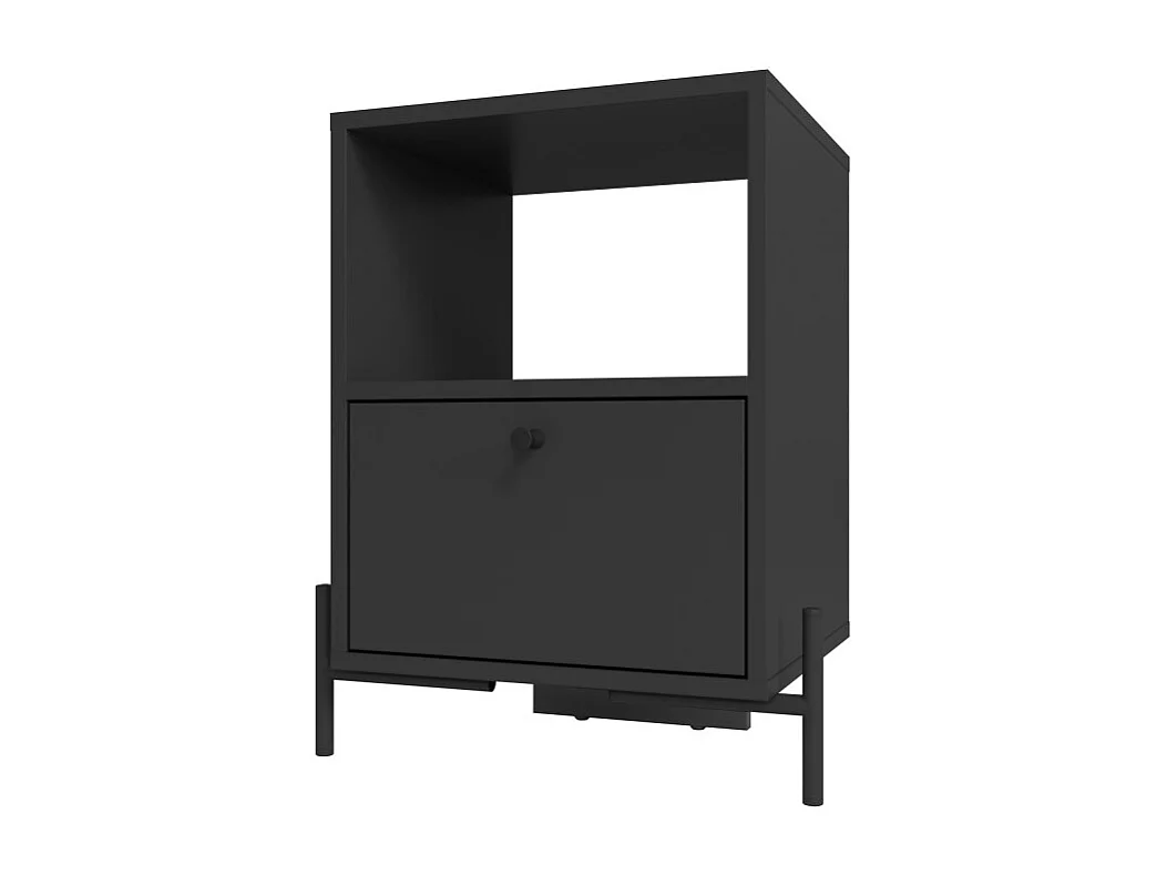 Table de Chevet Noir 1 Tiroir 1 Niche Pieds Métal L 45 H 56 P 35 cm