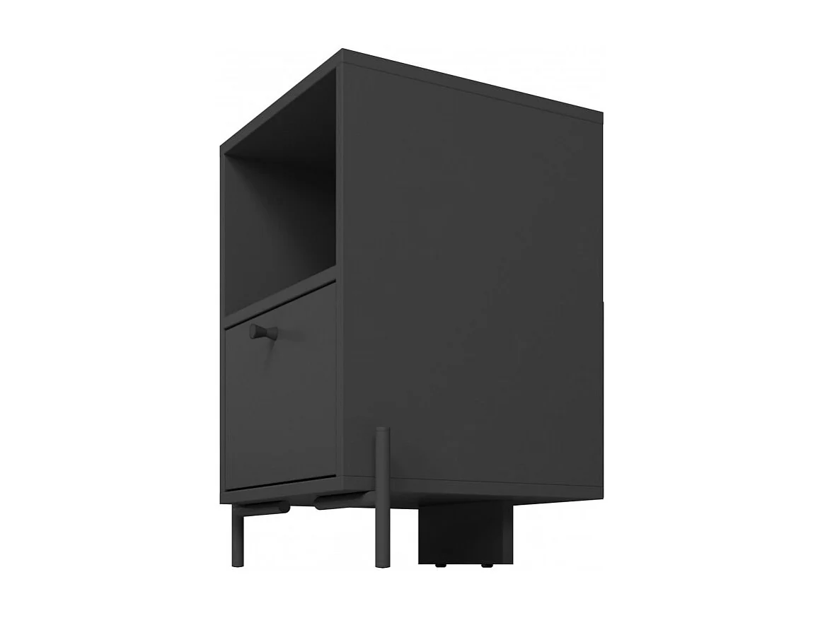 Table de Chevet Noir 1 Tiroir 1 Niche Pieds Métal L 45 H 56 P 35 cm