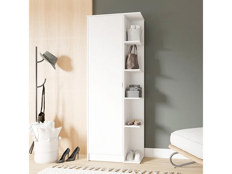 Lingère Meuble à Chaussures 15 Paires 1 Porte 10 Niches Blanc