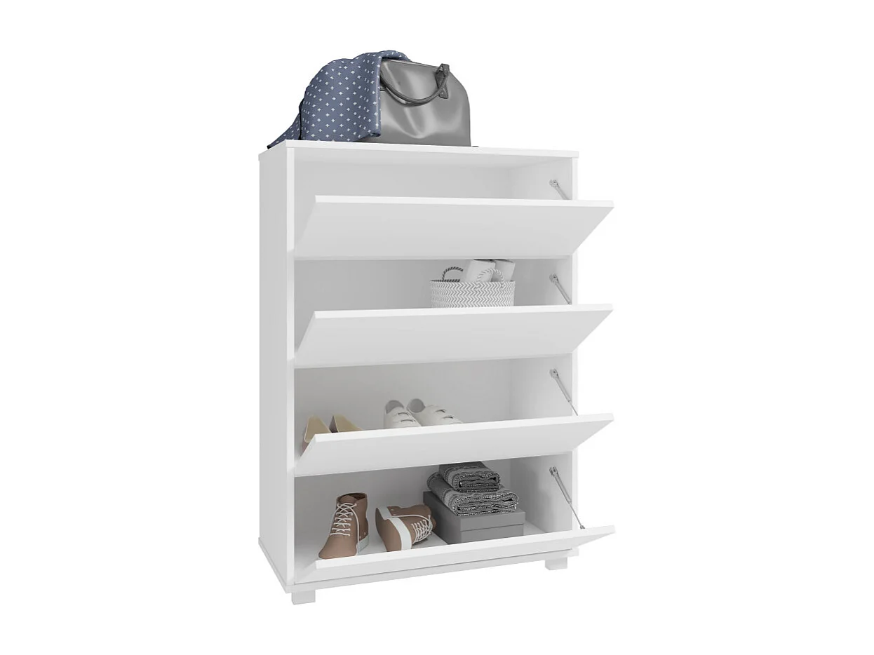 Commode à Chaussures 12 Paires 4 Abattants Blanc