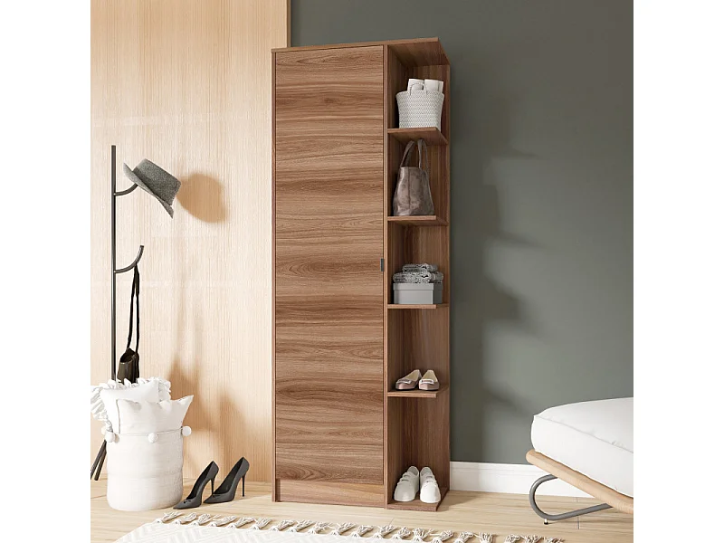 Lingère Meuble à Chaussures 15 Paires 1 Porte 10 Niches Châtaignier