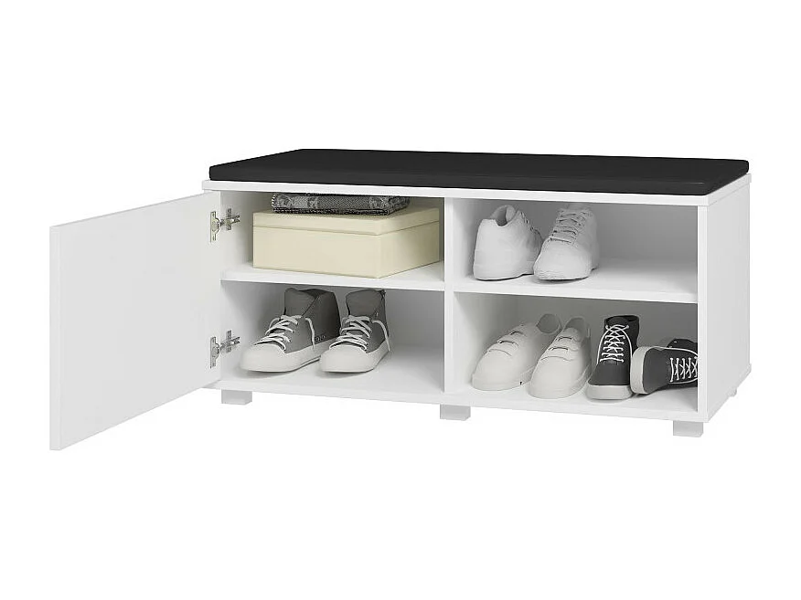 Meuble d'Entrée Meuble bout de Lit 1 Porte 4 Niches Blanc L 90 H 42.5 P 35 cm