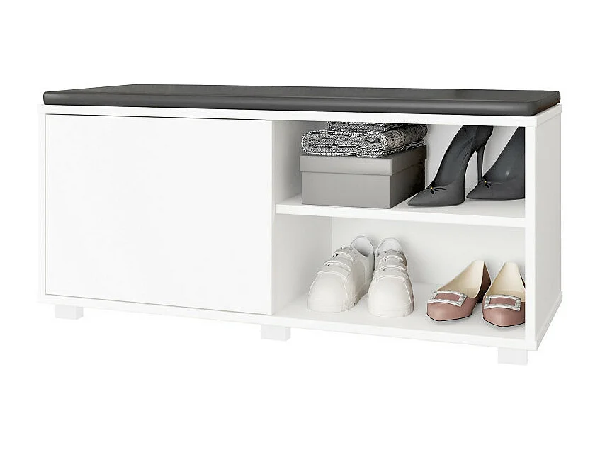 Meuble d'Entrée Meuble bout de Lit 1 Porte 4 Niches Blanc L 90 H 42.5 P 35 cm