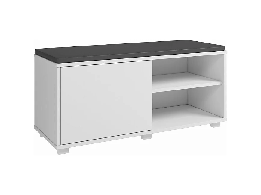 Meuble d'Entrée Meuble bout de Lit 1 Porte 4 Niches Blanc L 90 H 42.5 P 35 cm