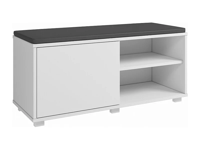 Meuble d'Entrée Meuble bout de Lit 1 Porte 4 Niches Blanc L 90 H 42.5 P 35 cm