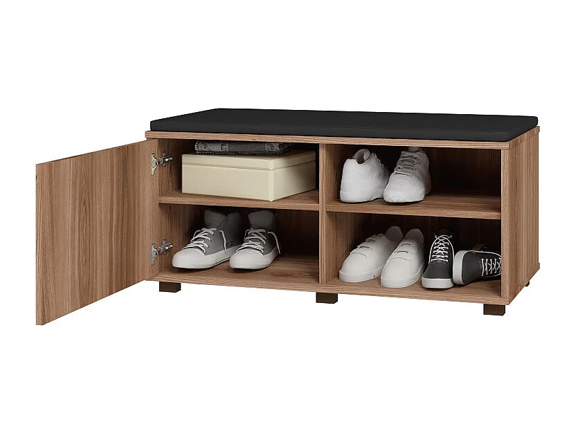 Meuble d'Entrée Meuble bout de Lit 1 Porte 4 Niches Châtaignier L 90 H 42.5 P 35 cm