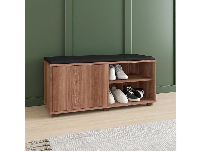 Meuble d'Entrée Meuble bout de Lit 1 Porte 4 Niches Châtaignier L 90 H 42.5 P 35 cm