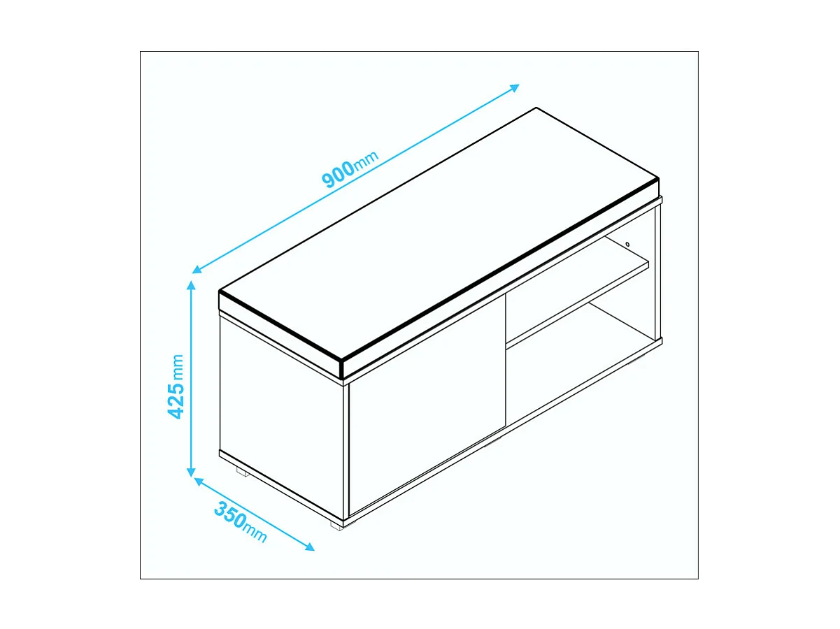 Meuble d'Entrée Meuble bout de Lit 1 Porte 4 Niches Châtaignier L 90 H 42.5 P 35 cm