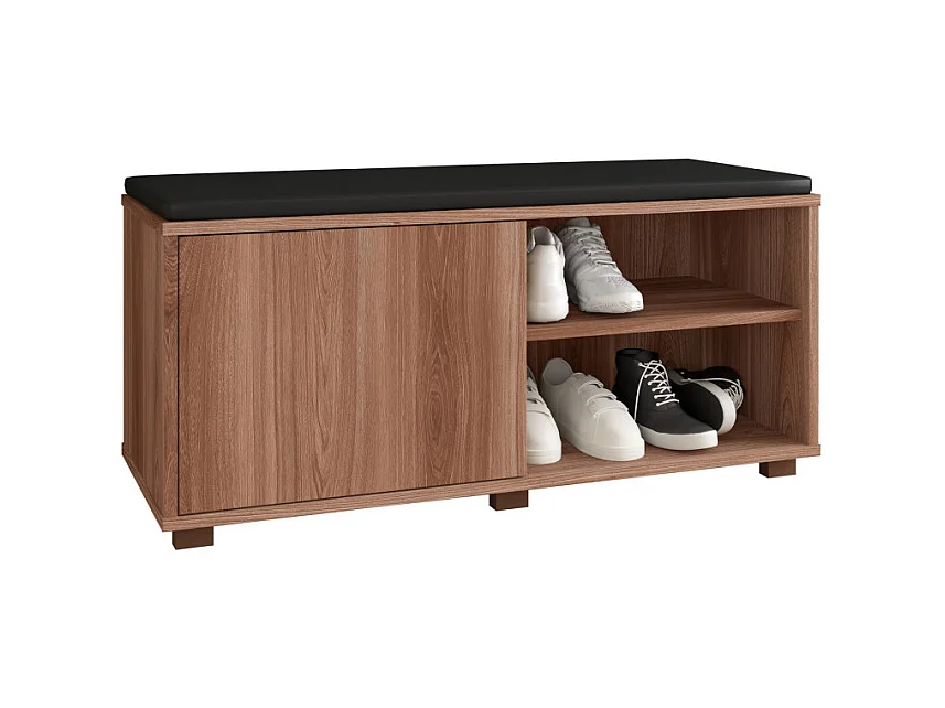 Meuble d'Entrée Meuble bout de Lit 1 Porte 4 Niches Châtaignier L 90 H 42.5 P 35 cm