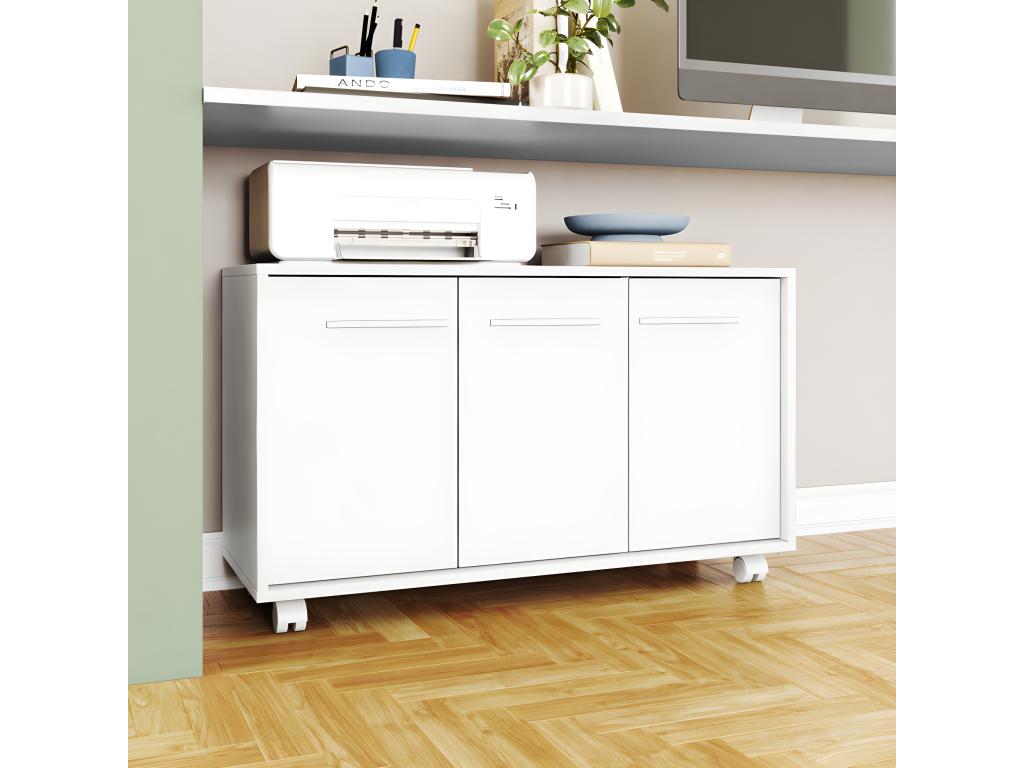 Buffet Blanc 3 Portes 3 Niches sur Roulettes LINE