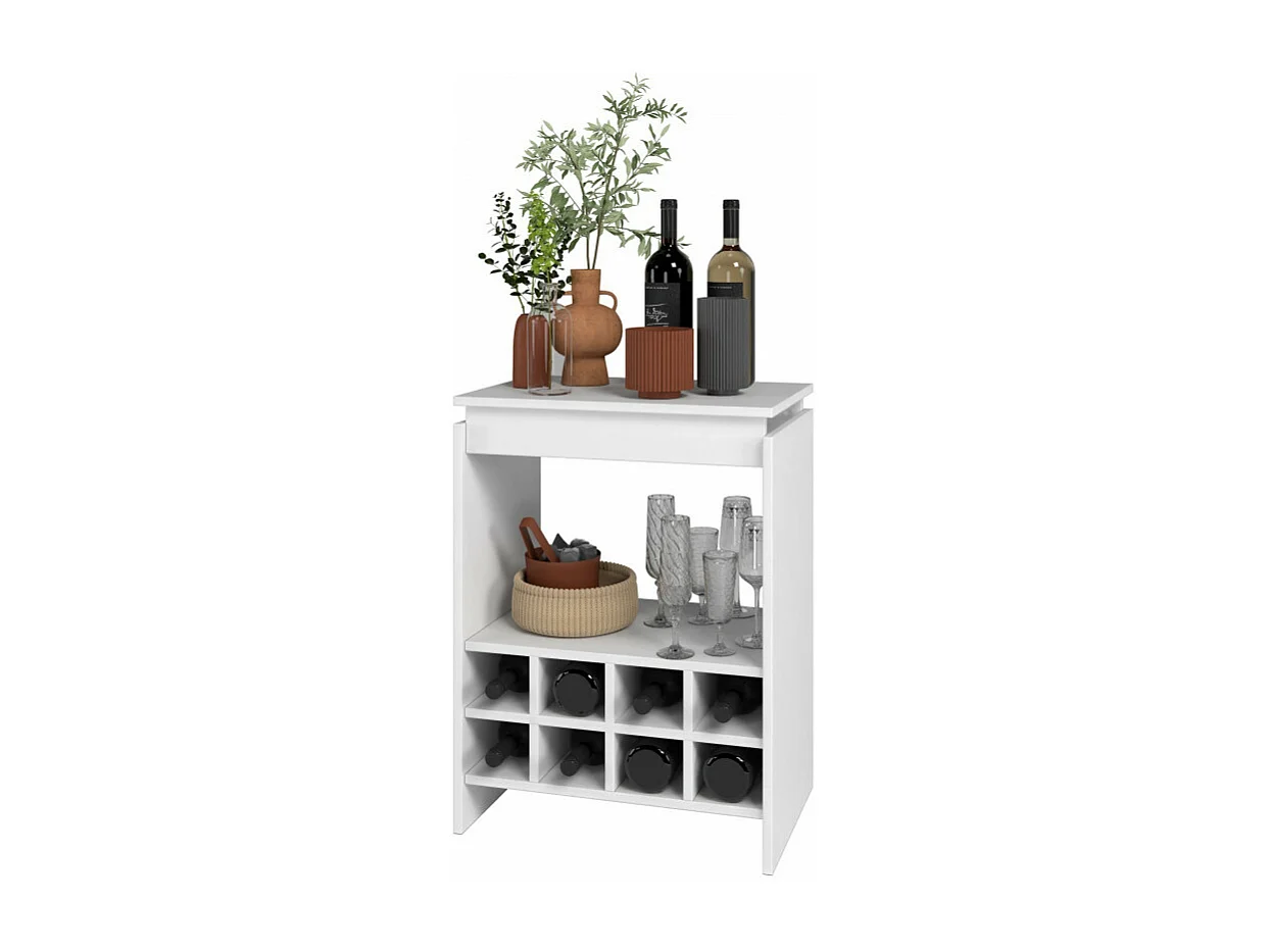Console - Meuble BAR Blanc Rangement 8 Bouteilles FLOAT