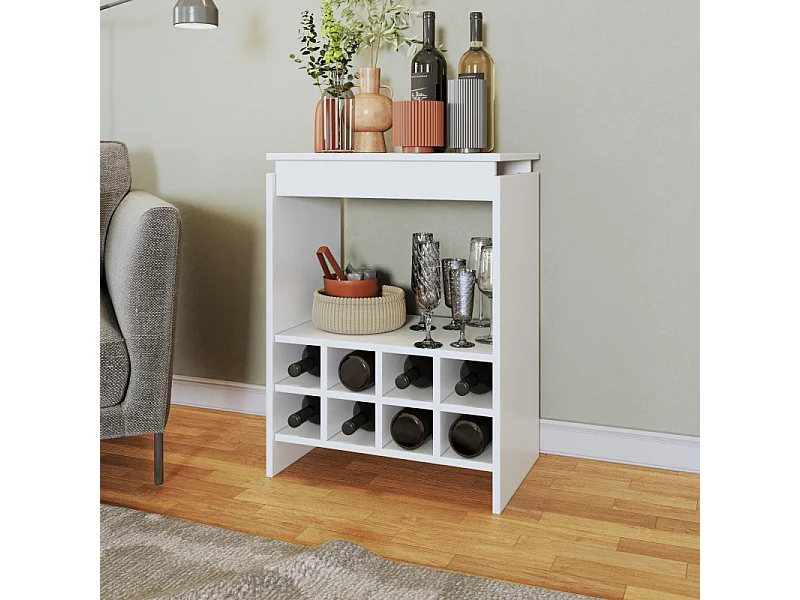 Console - Meuble BAR Blanc Rangement 8 Bouteilles FLOAT