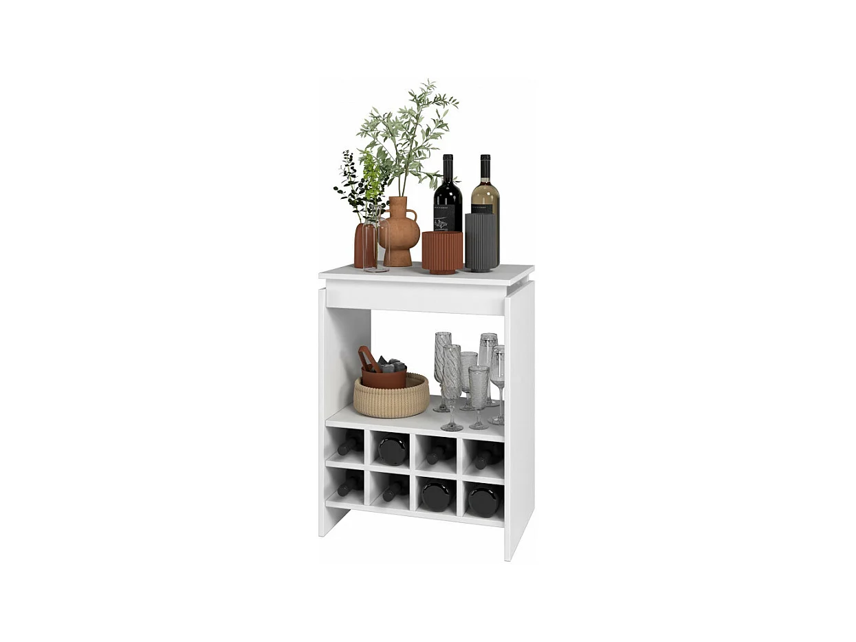 Console - Meuble BAR Blanc Rangement 8 Bouteilles FLOAT