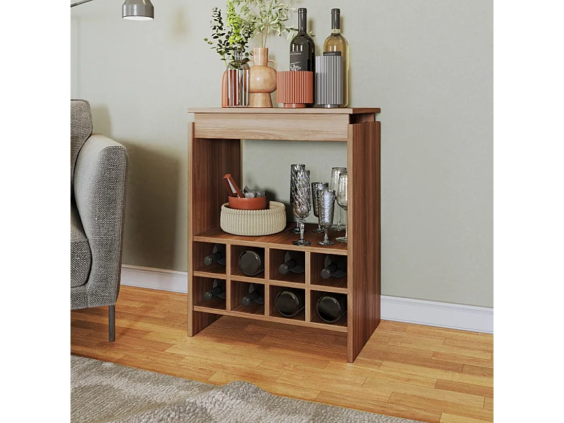 Console - Meuble BAR Châtaignier Rangement 8 Bouteilles FLOAT L 53.5 H 72 P 35 cm