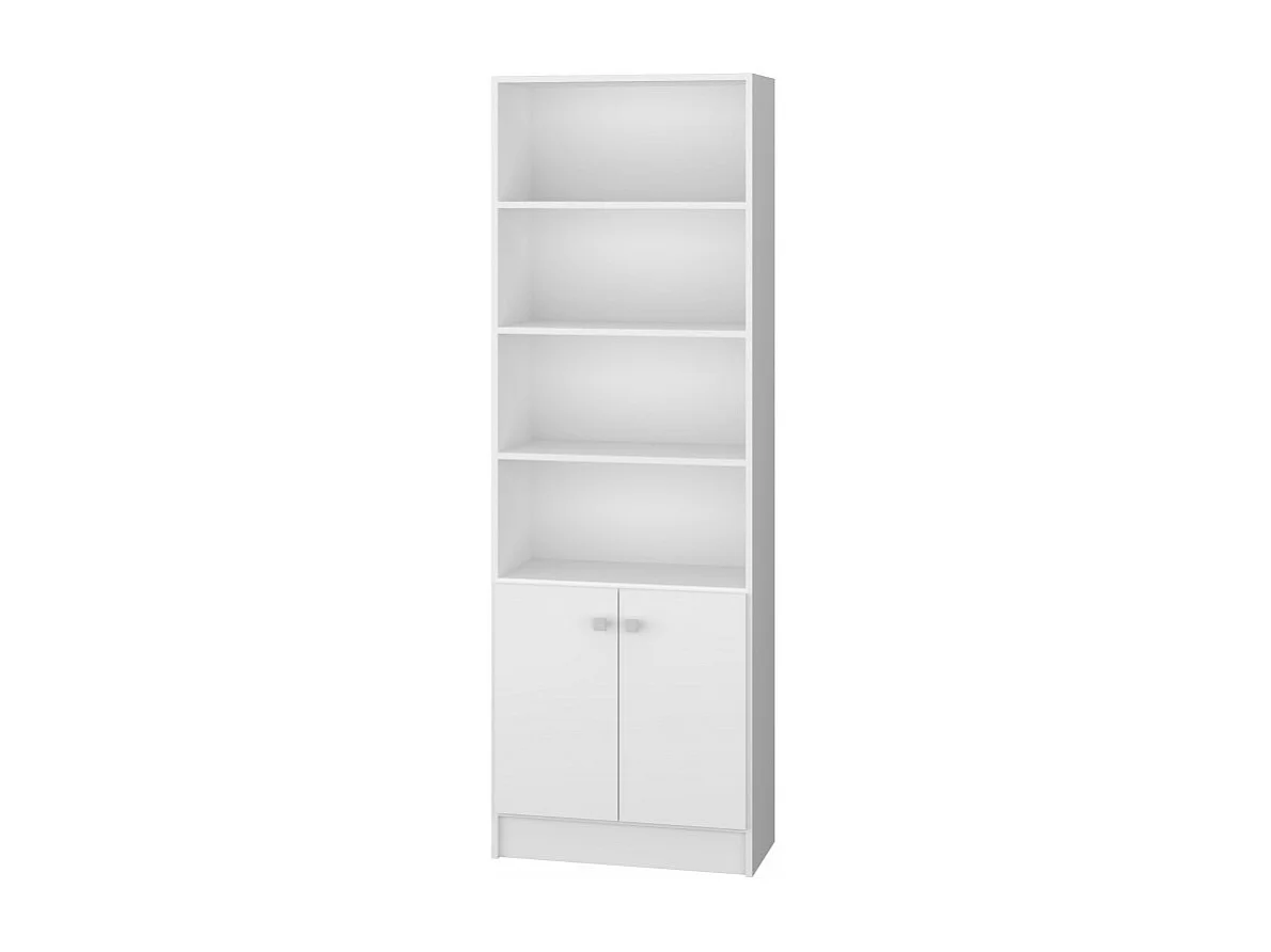 Bibliothèque 2 Portes Blanche 5 Niches L 61.5 H 182.5 P 30.5 cm