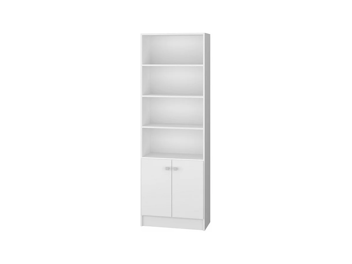 Bibliothèque 2 Portes Blanche 5 Niches L 61.5 H 182.5 P 30.5 cm