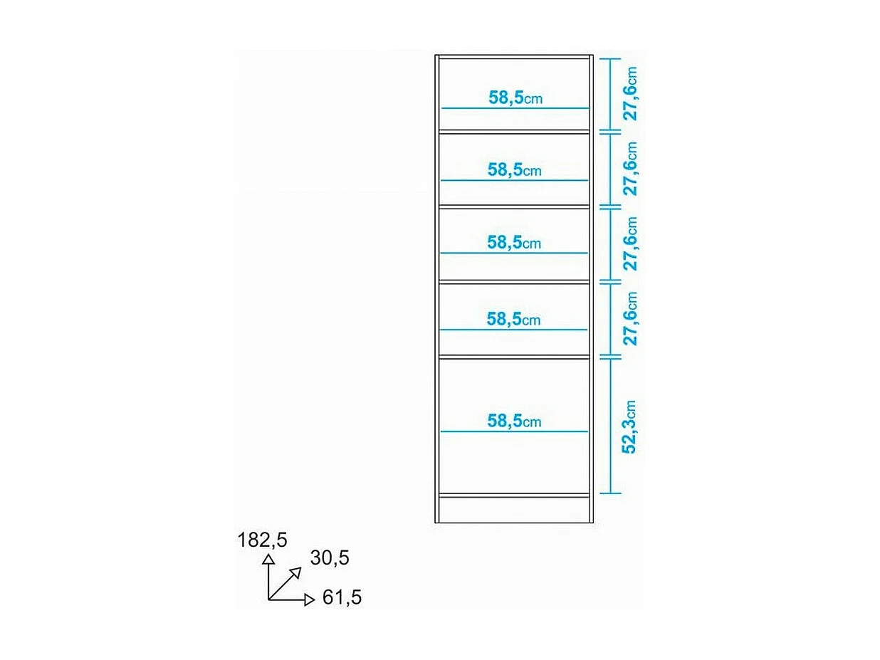 Bibliothèque 2 Portes Blanche 5 Niches L 61.5 H 182.5 P 30.5 cm