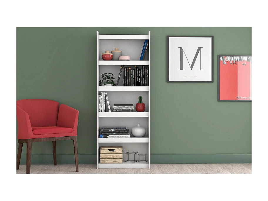 Bibliothèque Bookcase Blanc 6 Niches Largeur 70 cm