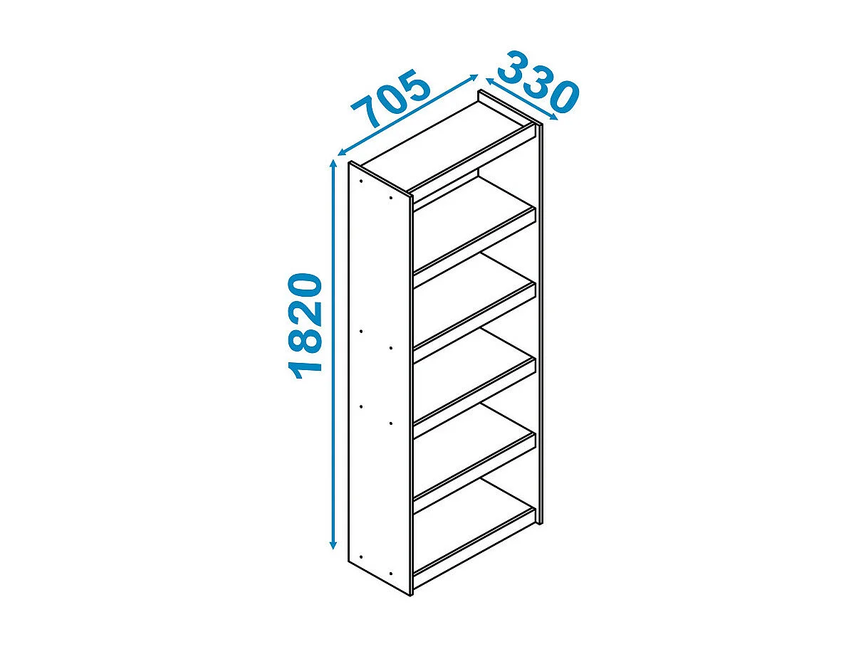 Bibliothèque Bookcase Blanc 6 Niches Largeur 70 cm