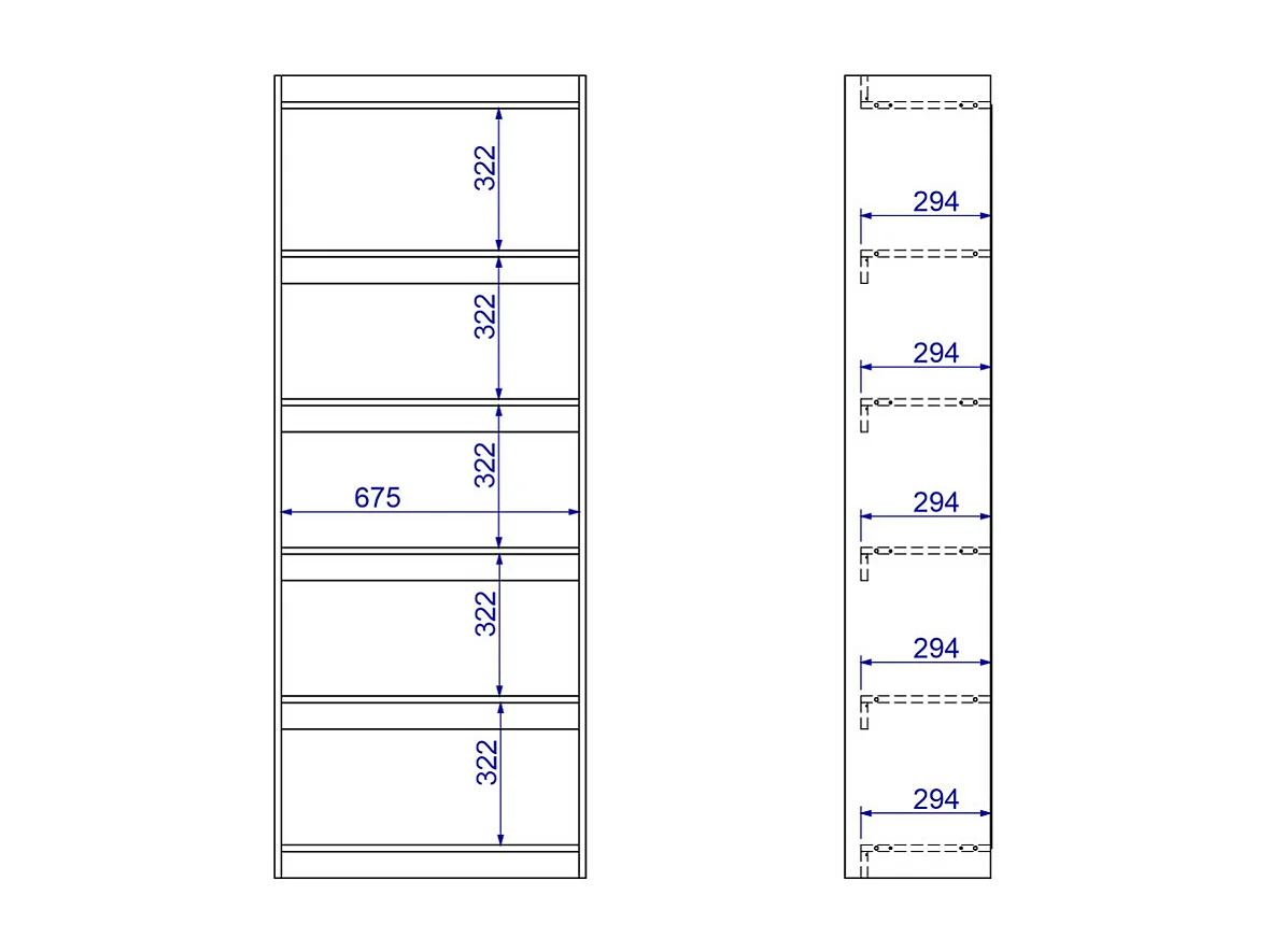 Bibliothèque Bookcase Blanc 6 Niches Largeur 70 cm
