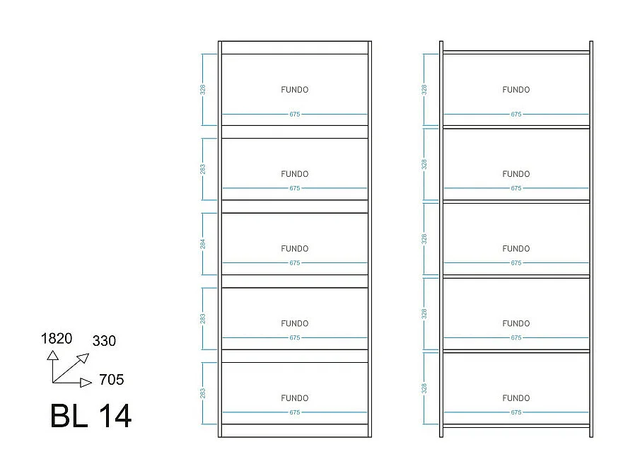 Bibliothèque Bookcase Blanc 6 Niches Largeur 70 cm