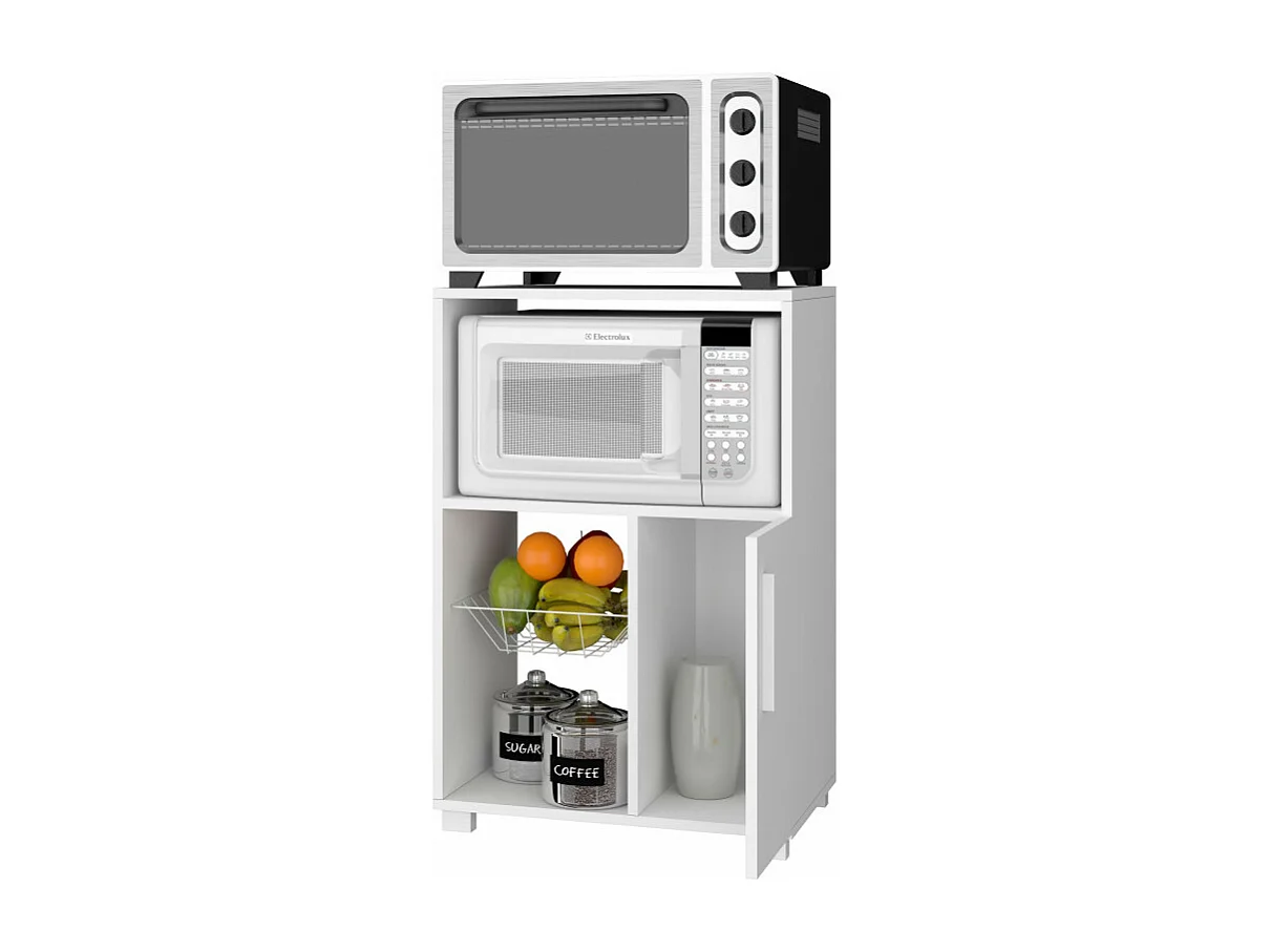 Desserte de Cuisine Micro-Onde Blanche 1 Porte 1 Panier Métal