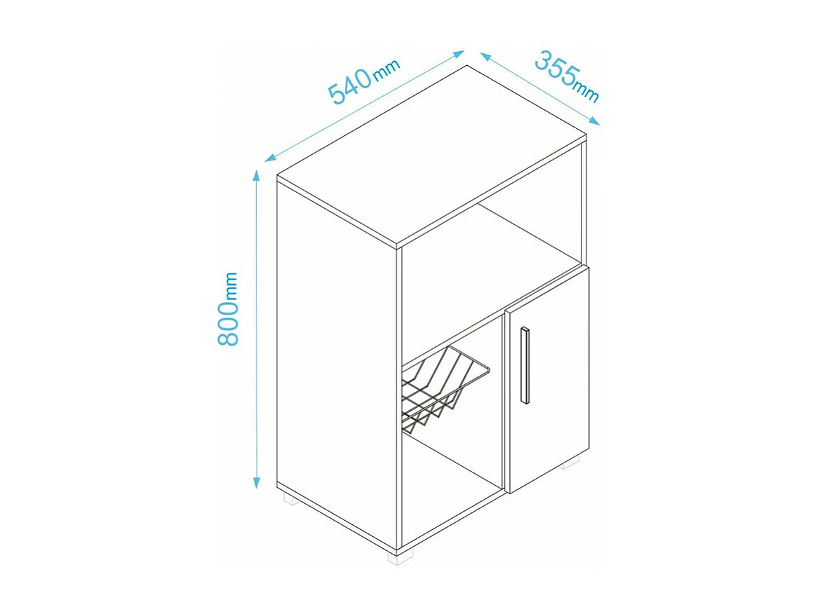 Desserte de Cuisine Micro-Onde Blanche 1 Porte 1 Panier Métal