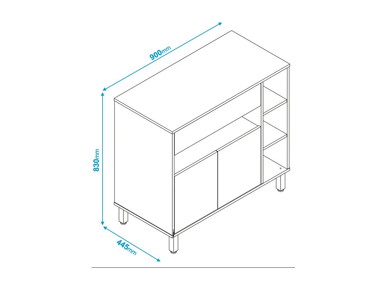 Meuble de Cuisine 2 Portes 1 Tiroir 5 Niches Blanc 90 cm