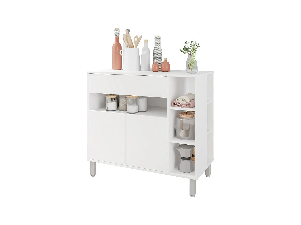 Meuble de Cuisine 2 Portes 1 Tiroir 5 Niches Blanc 90 cm