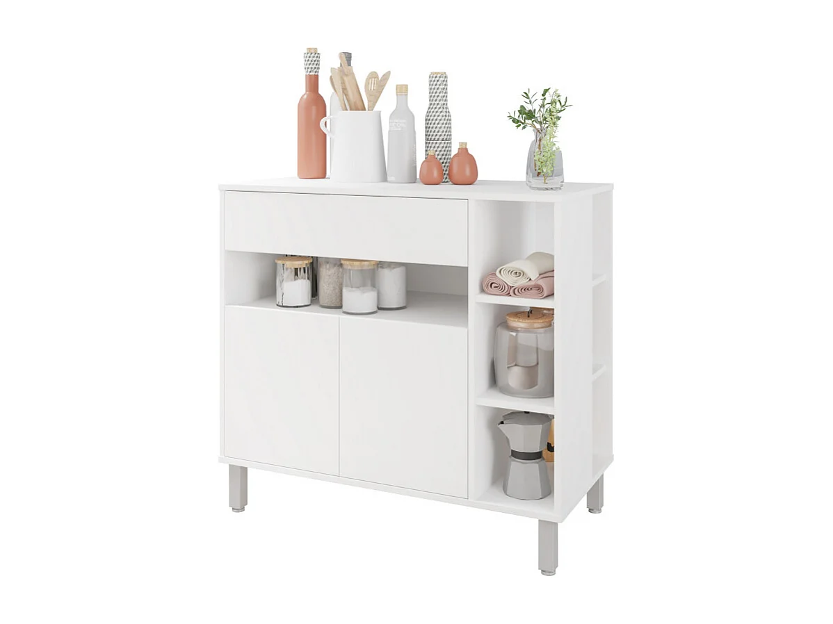 Meuble de Cuisine 2 Portes 1 Tiroir 5 Niches Blanc 90 cm