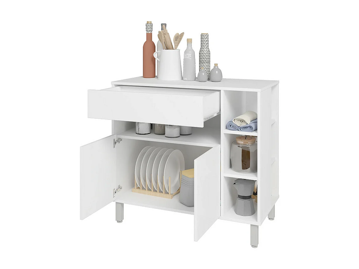 Meuble de Cuisine 2 Portes 1 Tiroir 5 Niches Blanc 90 cm