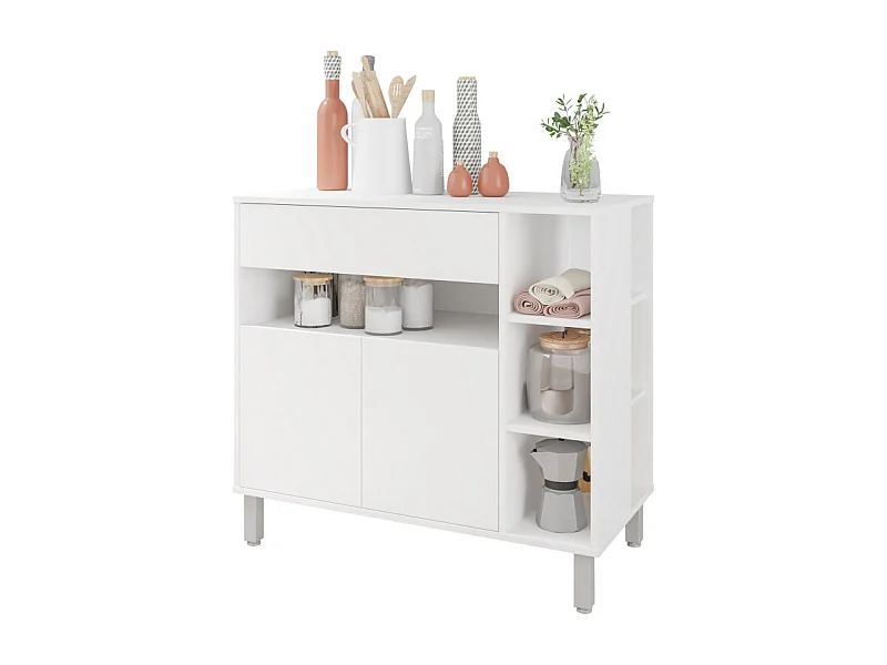 Meuble de Cuisine 2 Portes 1 Tiroir 5 Niches Blanc 90 cm