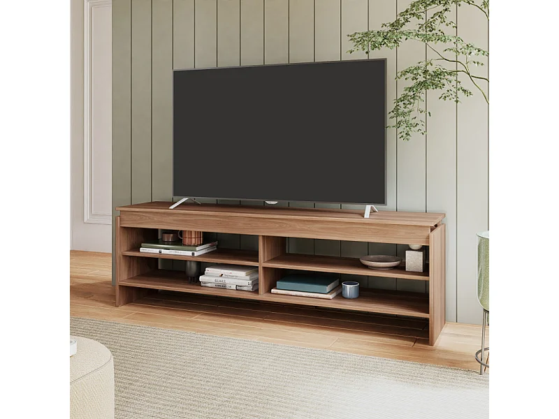 Meuble TV 65 Pouces Châtaignier 5 Niches 153 cm L 153 H 49 P 35 cm