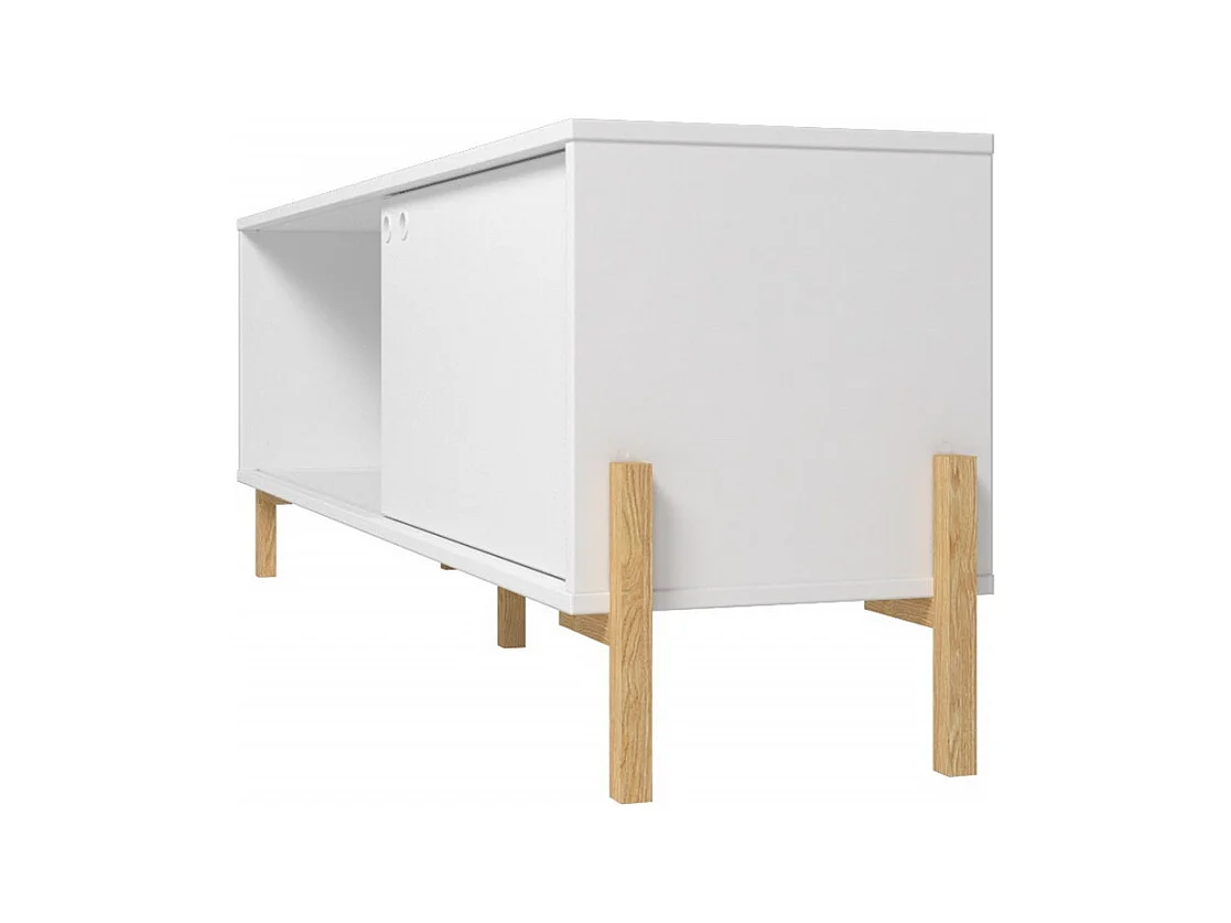 Meuble TV 65 Pouces Blanc 1 Porte Coulissante 2 Niches