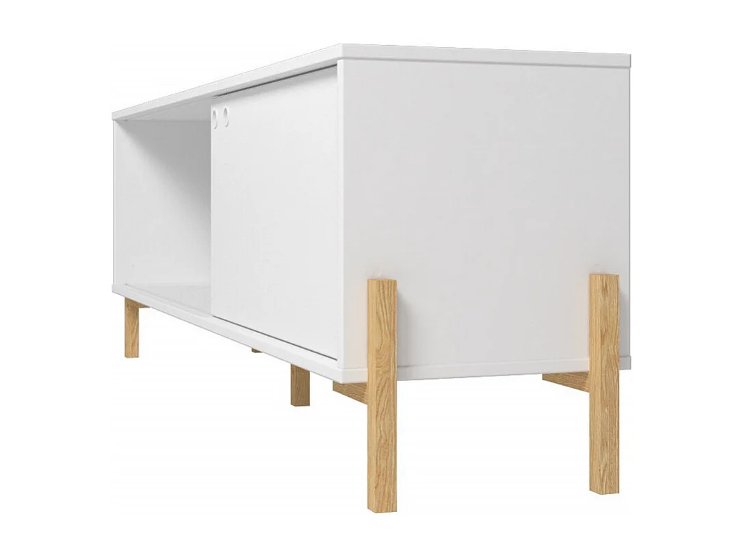 Meuble TV 65 Pouces Blanc 1 Porte Coulissante 2 Niches