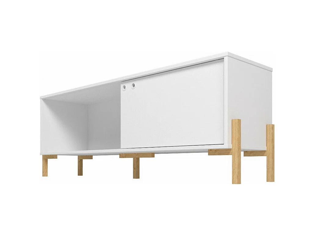 Meuble TV 65 Pouces Blanc 1 Porte Coulissante 2 Niches