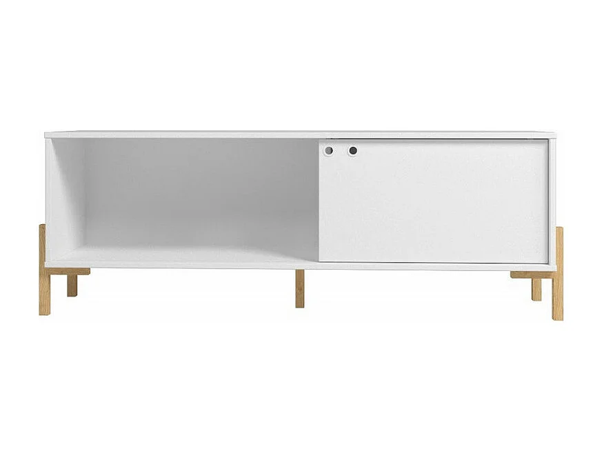 Meuble TV 65 Pouces Blanc 1 Porte Coulissante 2 Niches