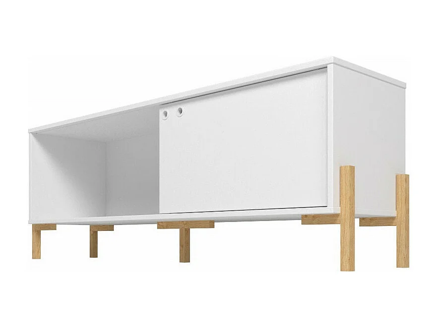 Meuble TV 65 Pouces Blanc 1 Porte Coulissante 2 Niches