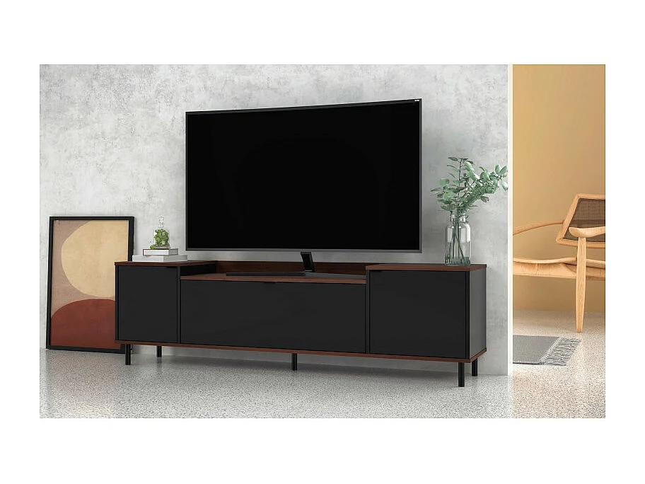 Meuble TV BAR 70 Pouces 3 Portes 3 Niches Châtaignier Noir
