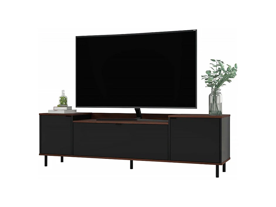 Meuble TV BAR 70 Pouces 3 Portes 3 Niches Châtaignier Noir