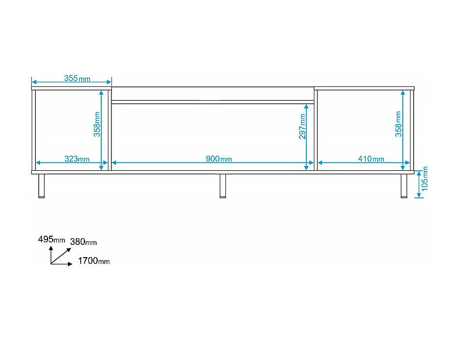 Meuble TV BAR 70 Pouces 3 Portes 3 Niches Châtaignier Noir