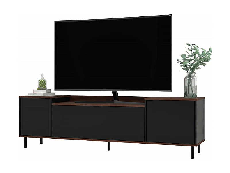 Meuble TV BAR 70 Pouces 3 Portes 3 Niches Châtaignier Noir