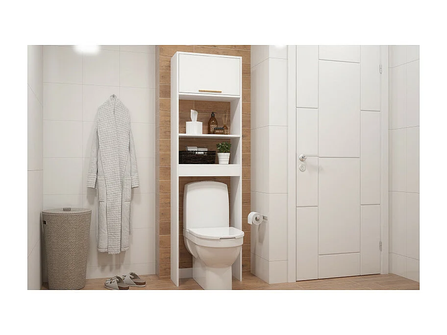 Meuble WC Blanc 1 Abattant 182 cm 4 Niches