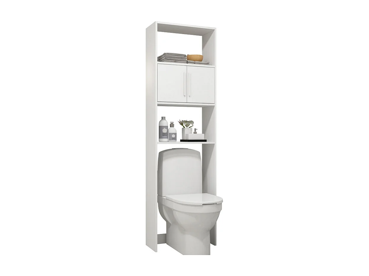 Armoire WC 2 Portes Blanches 182 cm 4 Niches