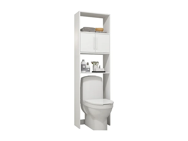 Armoire WC 2 Portes Blanches 182 cm 4 Niches