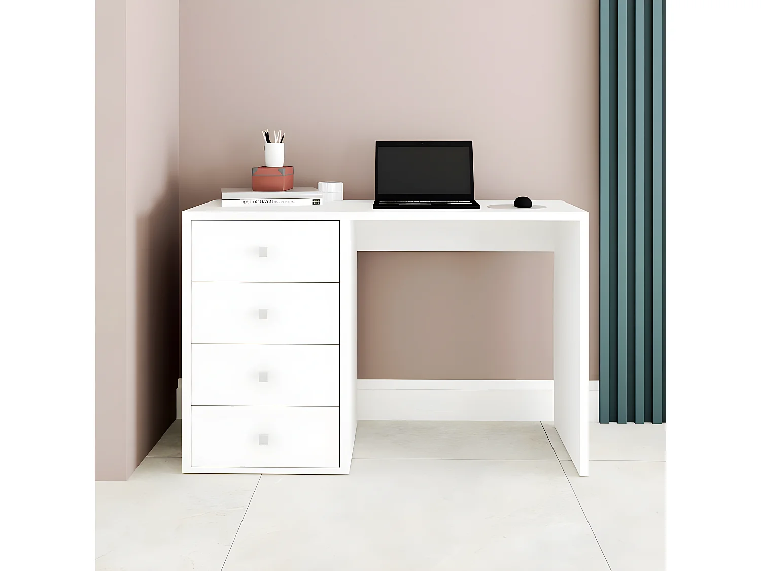 Bureau Blanc 4 Tiroirs 120 cm Office