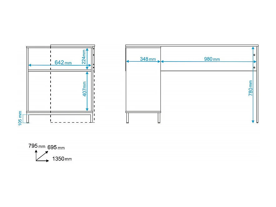 Bureau d'Angle Blanc et Meuble de Rangement 2 Niches