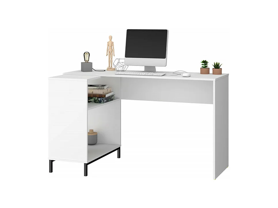 Bureau d'Angle Blanc et Meuble de Rangement 2 Niches