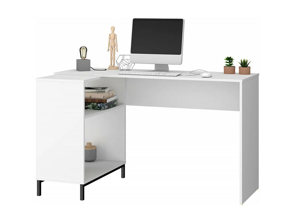 Bureau d'Angle Blanc et Meuble de Rangement 2 Niches