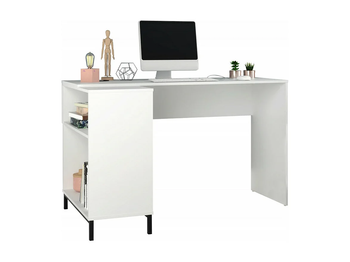 Bureau d'Angle Blanc et Meuble de Rangement 2 Niches